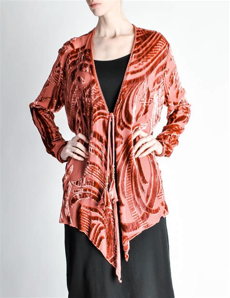 Vintage Rose Pink Silk Velvet Burnout Kimono Cardigan From Amarcord