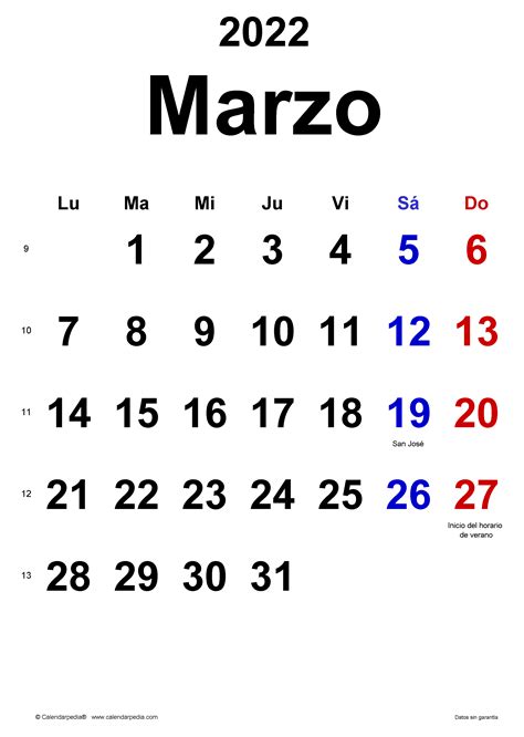 Calendario Marzo 2022 En Word Excel Y Pdf Calendarpedia