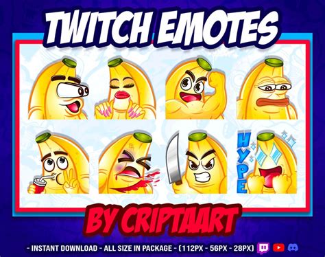 Twitch Emote Pack 8 Banana Emotes Fruit Emotes Knife Etsy España