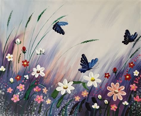 The Beautiful Garden And Butterflies Acrylic Painting Butterfly Art