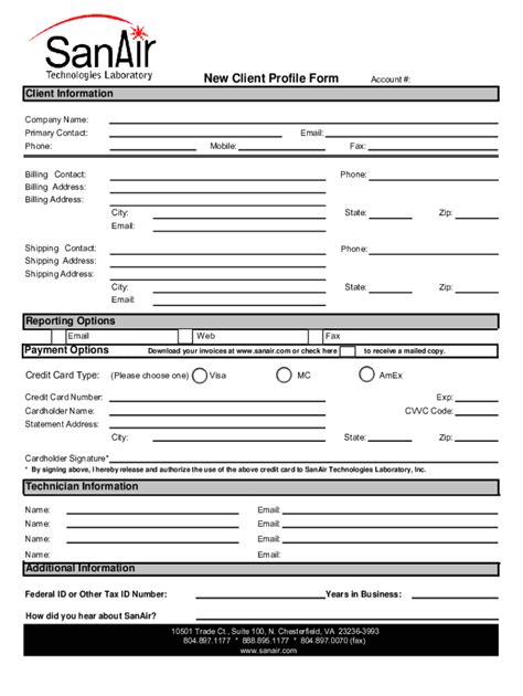 Fillable Online New Client Profile Form Template Fax Email Print