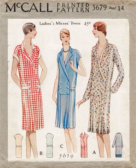 Vintage Sewing Pattern 1920s 20s Flapper Day Dress 3 Styles Pleated