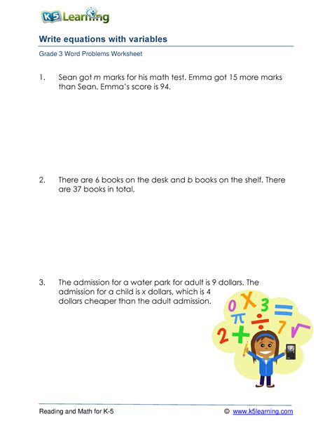 Grade 3 Word Problems Write Equation Variable A Reading And Math For