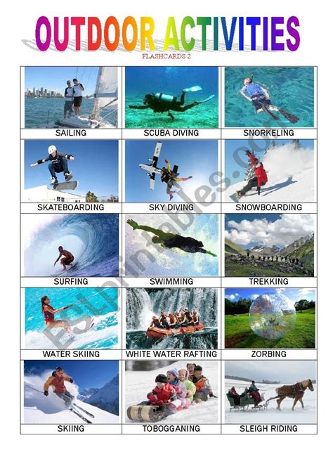 Outdoor Activities Picture Dictionary Fill In The Blanks Esl Outdoor