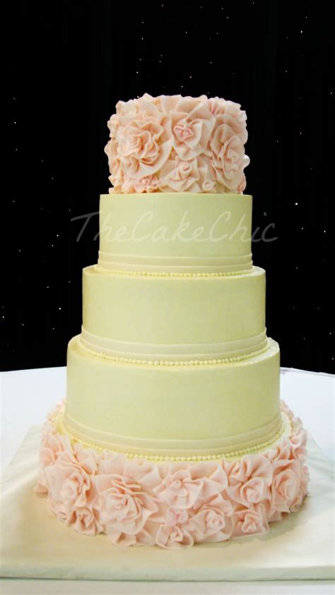 History and curiosities, style and themes. - Ivory and Blush Flower Ruffle Wedding Cake. From bottom ...