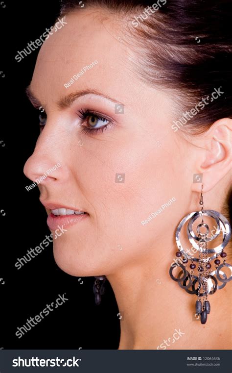 Close Profile Portrait Strikingly Beautiful Woman Stock Photo 12064636