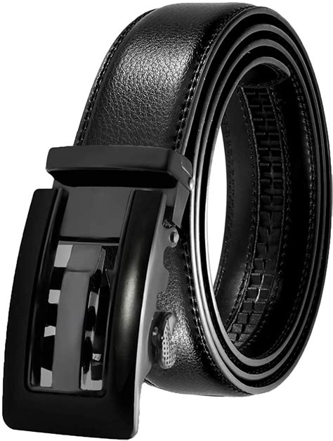 Jiniu Mens Leather Belt Automatic Buckle 35mm Ratchet Dress Black