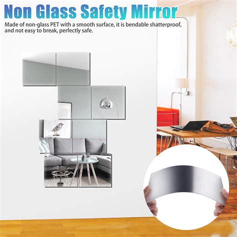 12 Pcs Flexible Mirror Sheets Self Adhesive Non Glass Mirror Tiles