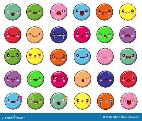 Abstract Funny Flat Style Emoji Emoticon Set Colors Icon Illustration