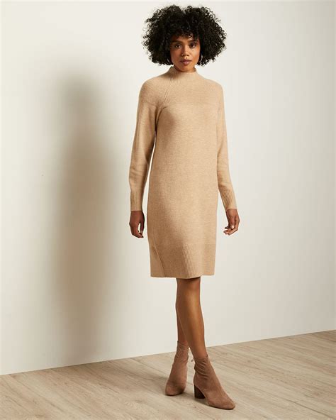 Spongy Knit Mock Neck Sweater Dress Rwandco