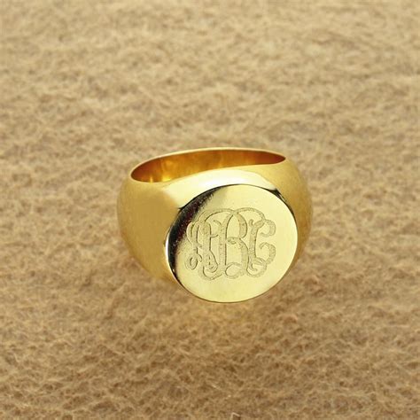 Engraved Circle Monogram Signet Ring 18ct Gold Plated