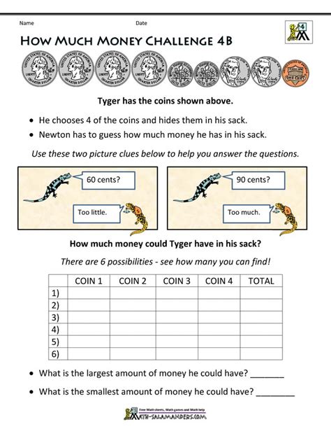 Money Problems Worksheets Grade 1 Answer Key Jay Sheets