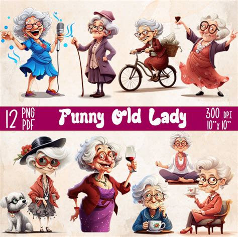 12 png funny cheerful old lady clipart watercolor cartoon grandma joyful old age woman