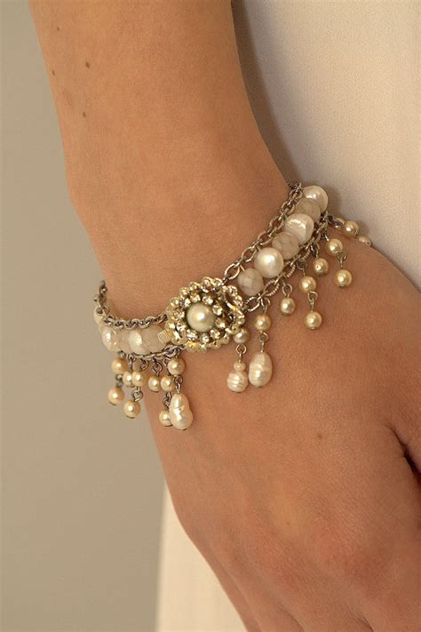 Bridal Bracelet Pearls Wedding Bracelet Rhinestone Vintage Etsy