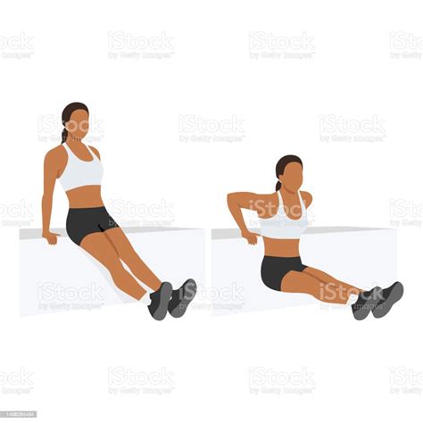 Woman Doing Tricep Dips Exercise Flat Vector Illustration Isolated On White Background