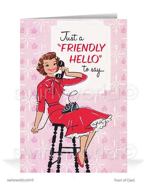 1950s Cute Retro Mid Century Style Vintage Happy Birthday Cards For W