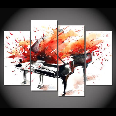 Colorful Piano Abstract Art Music Framed 4 Piece Canvas Wall Art Paint
