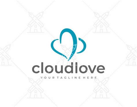 Cloud Shaped Heart Logo Design Blue Sky With Love Symbol Vector Design