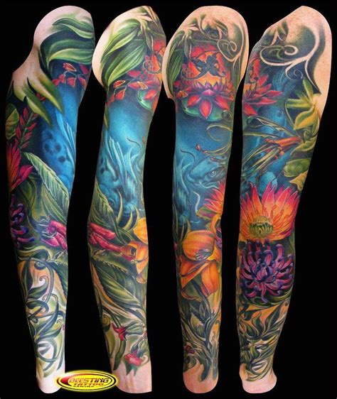 Beautiful Design And Incredible Color Saturation In This Sleeve By John Wayne At Beesting Tattoo