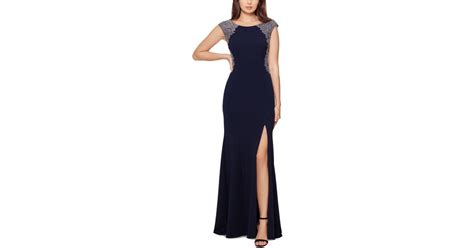 Xscape Embellished Lace Trim Gown In Blue Lyst Canada