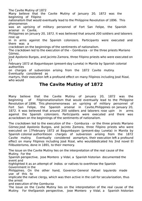 The Cavite Mutiny Of 1872 The Cavite Mutiny Of 1872 Many Believe That