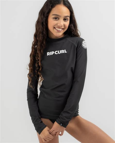 rip curl girls classic surf long sleeve rash vest in black fast shipping and easy returns