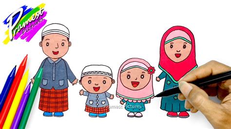 Keluarga Muslim Cara Menggambar Dan Mewarnai Kartun Youtube