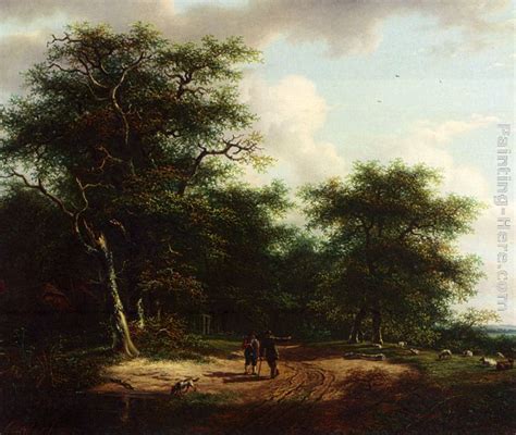 Andreas Schelfhout Two Figures In A Summer Landscape Painting Anysize