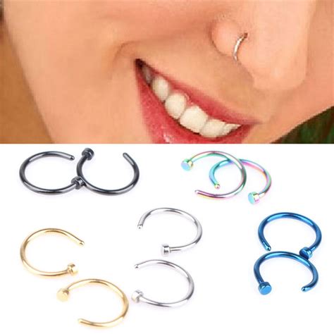 1 Pair Fashion Style Medical Hoop Nose Rings Clip On Nose Ring Body
