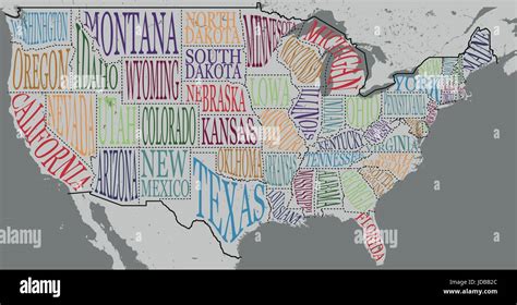 Silueta Del Mapa De Estados Unidos Con Los Nombres Escritos A Mano De