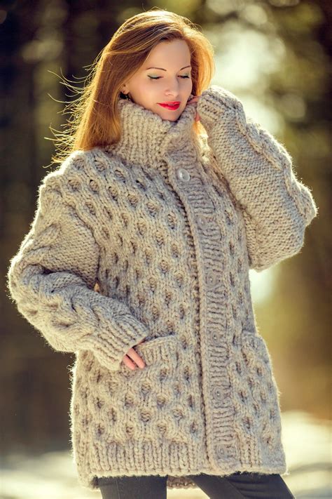 Chunky Thick Wool Cardigan Hand Knitted Sweater Jacket By Etsy