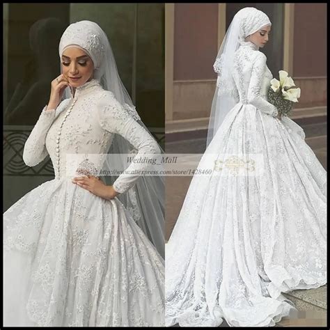 Arab Hot Sale White Ball Gown Princess Wedding Dresses Muslim 2017 Long