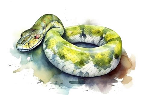 Premium Ai Image Watercolor Snake Illustration On White Background