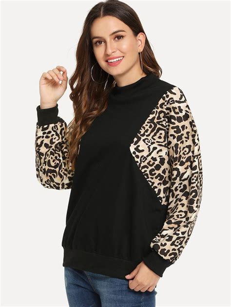 Contrast Panel Leopard Print Sweatshirt Sheinsheinside Cute