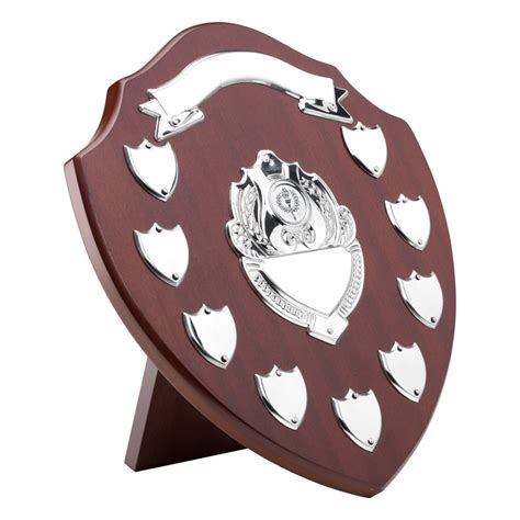 1275in Wooden Awards Plaque With 9 Side Shields Awards Trophies Supplier