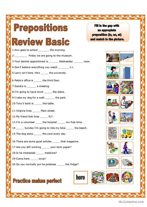 Prepositions Of Place Review Basic G English Esl Worksheets Pdf Doc