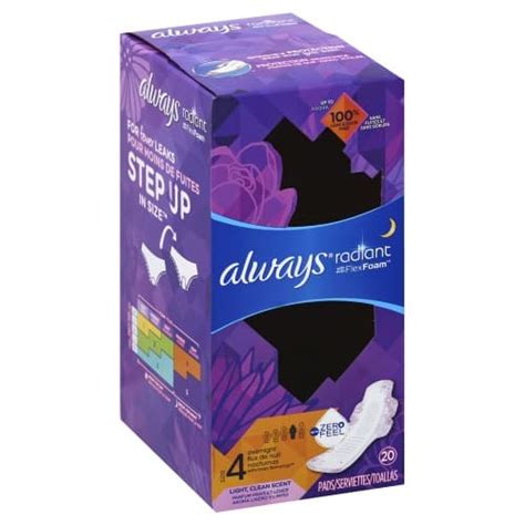 Radiant Size 4 Scented Overnight Pads With Wings Always 20 Pads