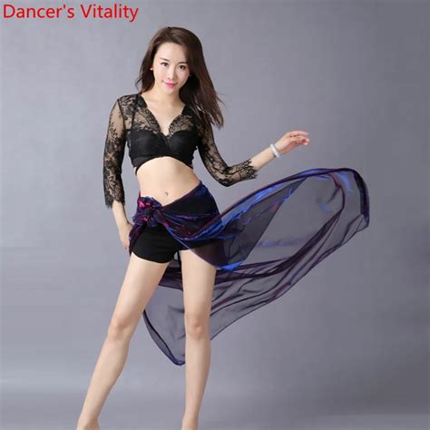 new belly dance clothes sexy long sleeves top and yar short skirt for women dance suits skirt