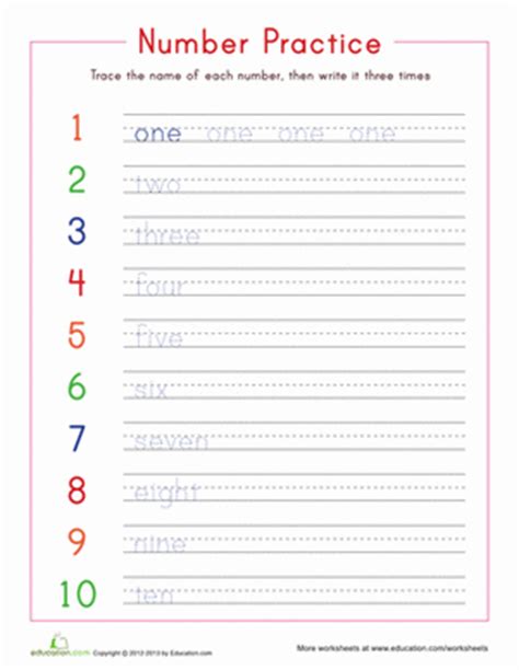 Once you start getting into the larger numbers in english, it can be pretty intimidating since things may appear to become complicated. Writing Numbers 1-10 | Worksheet | Education.com | Writing ...