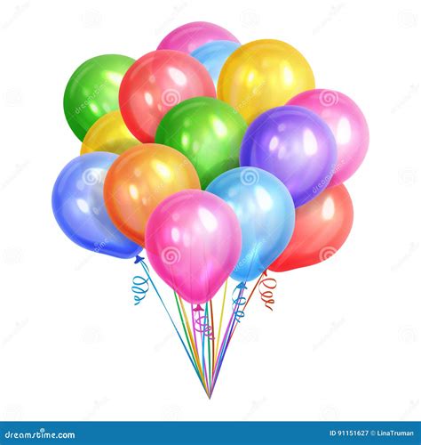 Bunch Of Realistic Colorful Helium Balloons Isolated On White Stock