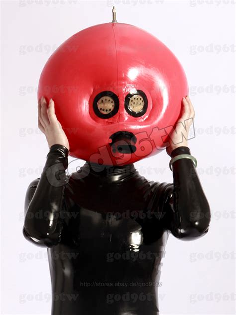 100 Latex Rubber Gummi Inflatable Mask Hood 08mm With Tube Red