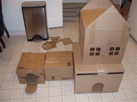 Cardboard Boxes Connected For Cat Maze Playhouse Picture Image Photo