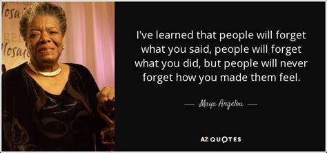 maya angelou quote i ve learned that people will forget what you said people