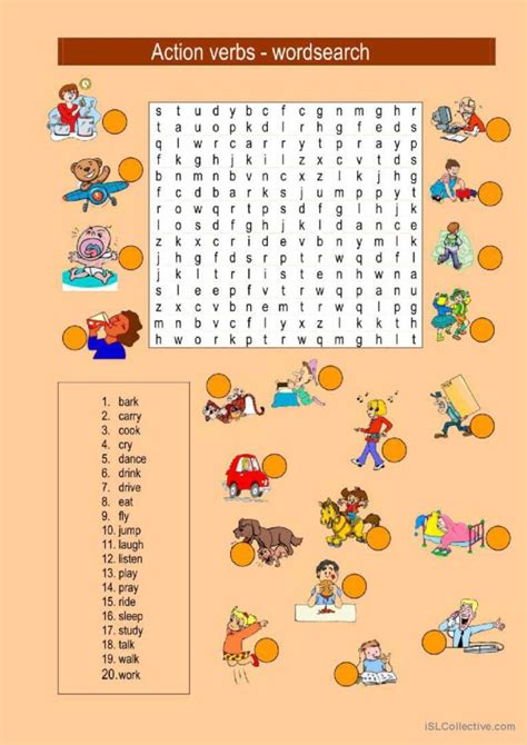Action Verbs Wordsearch English ESL Worksheets Pdf Doc