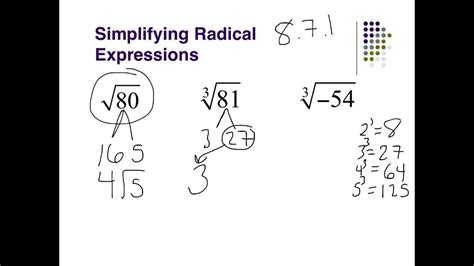 31 871 Simplifying Radicals Intro Basic Algebra 2 Youtube