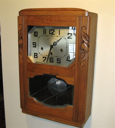 Large Old Antique Veritable Westminster Art Deco Wood Wall Clock