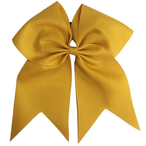 1 Gold Cheer Bow For Girls 7 Large Hair Bows With Ponytail Holder Rib