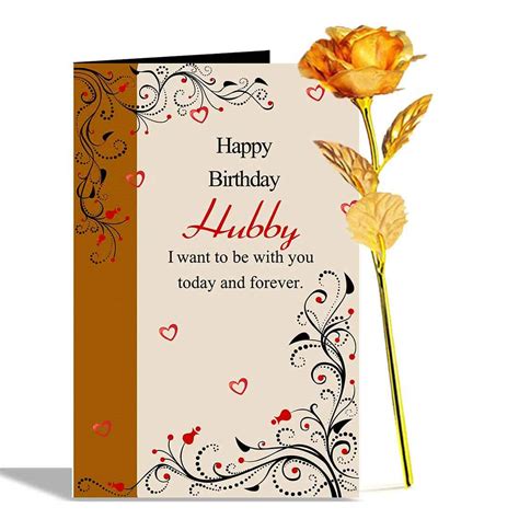 Happy Birthday Hubby Greeting Card And Golden Rose Hamper