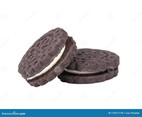 Black Biscuit Cookies With Cream Isolated On The White Stock Photo