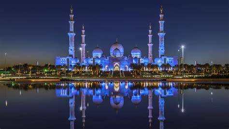 Images Emirates Uae Abu Dhabi Reflection Bay Night Temples 1920x1080
